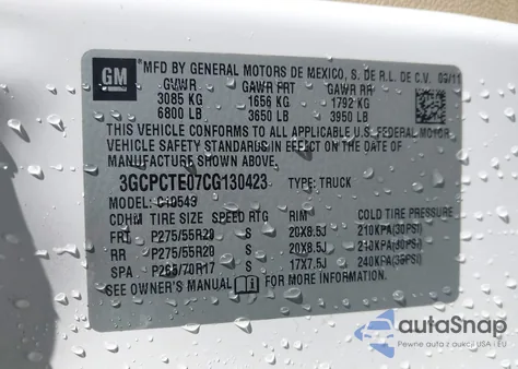 2012 Chevrolet Silverado 1500 Ltz z USA, uszkodzony, nr VIN 3GCPCTE07CG130423